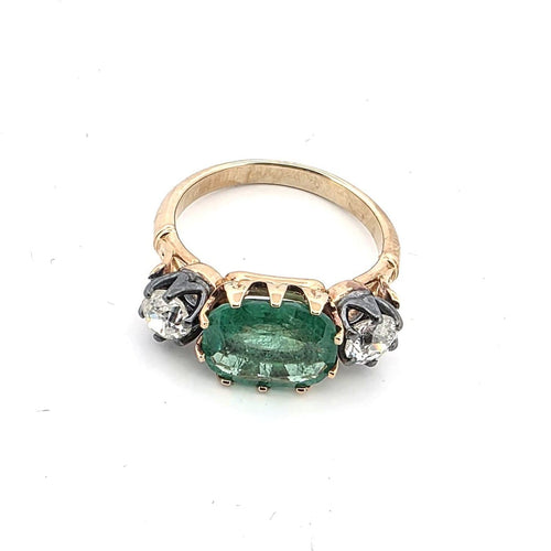 Bague 51 Bague en or jaune 18 ct avec diamants et émeraude 58 Facettes 377/26 G