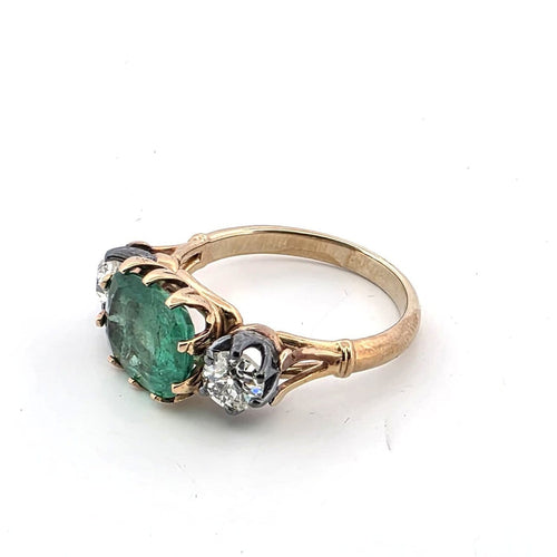 Bague 51 Bague en or jaune 18 ct avec diamants et émeraude 58 Facettes 377/26 G