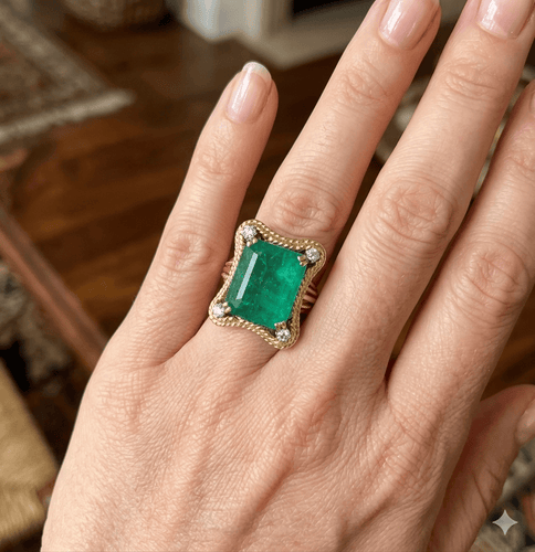 Bague 52 Bague en or 750, émeraude et diamants 58 Facettes Guimel bague emeraude