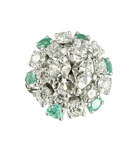 Bague 59 Bague marguerite en or blanc, diamants et émeraudes 58 Facettes Bague 04