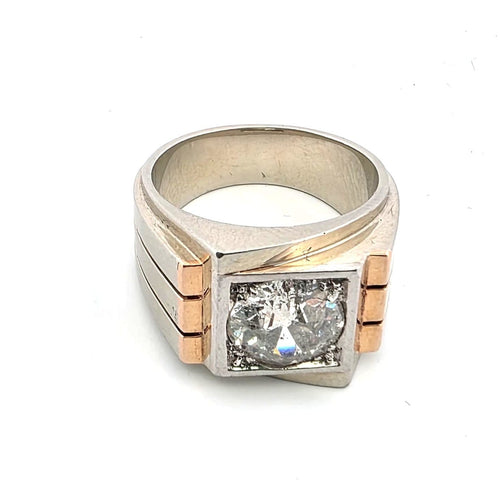 Bague 54 Bague en or jaune et blanc 18 kt avec diamant 58 Facettes 380/26 A