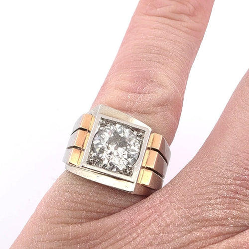 Bague 54 Bague en or jaune et blanc 18 kt avec diamant 58 Facettes 380/26 A
