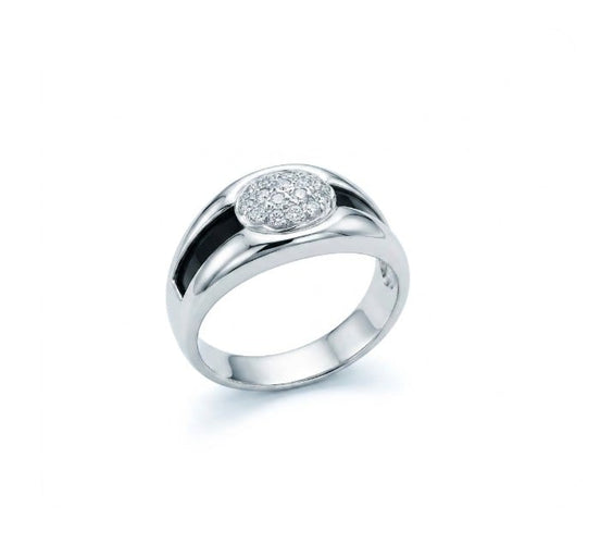 Bague 53 Bague pavée en or blanc, diamants et onyx 58 Facettes Bague guimel diamants onyx