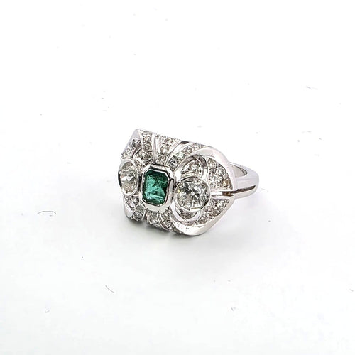 Bague 52 Bague en or blanc 18 ct avec diamants et émeraude 58 Facettes 296/26 A