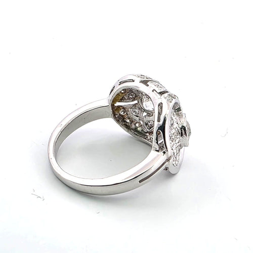 Bague 52 Bague en or blanc 18 ct avec diamants et émeraude 58 Facettes 296/26 A