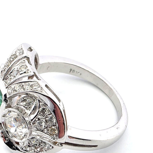 Bague 52 Bague en or blanc 18 ct avec diamants et émeraude 58 Facettes 296/26 A