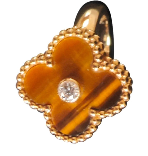 Bague 50 Van Cleef Arpels - Bague Vintage Alhambra en or jaune, œil de tigre et diamant 58 Facettes jnci48