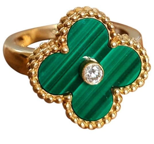 Bague 50 Van Cleef & Arpels Vintage Alhambra - Bague en or jaune et malachite 58 Facettes jnci49