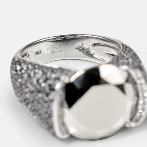 Bague 54 Chopard - Bague cocktail en or blanc et diamants noirs 58 Facettes 246