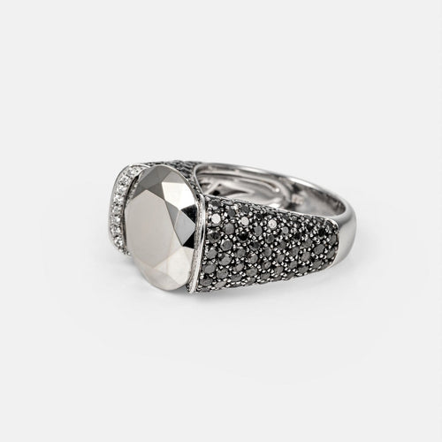 Bague 54 Chopard - Bague cocktail en or blanc et diamants noirs 58 Facettes 246