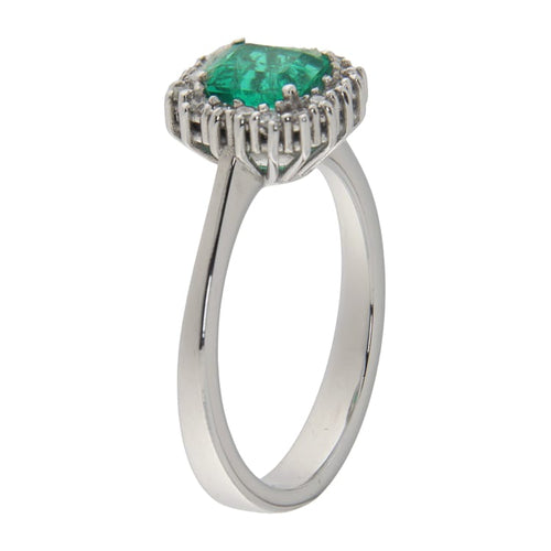 Bague 53 Bague en or blanc avec émeraude et diamants 58 Facettes G3956