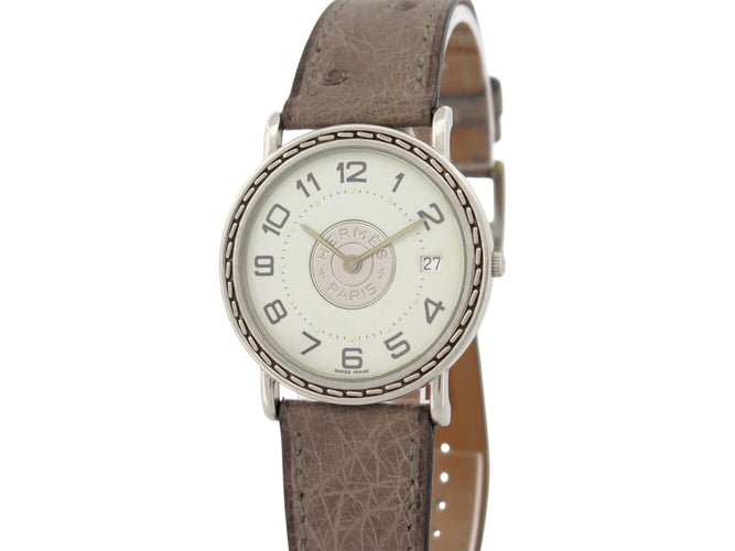 Montre Hermès Sellier - Montre 32 mm en acier et cuir autruche 58 Facettes 275124