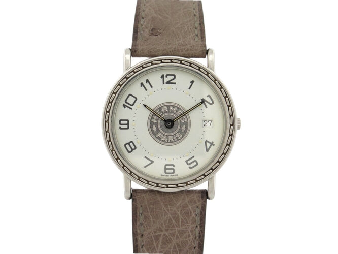 Montre Hermès Sellier - Montre 32 mm en acier et cuir autruche 58 Facettes 275124
