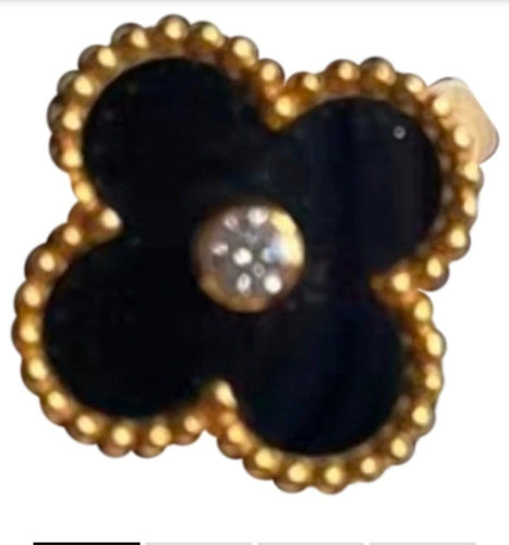 Bague 51 Van Cleef & Arpels Vintage Alhambra - Bague en or jaune, onyx et diamant 58 Facettes jnci51