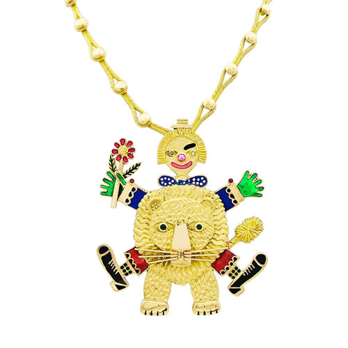 Collier Henri Hecht Maïk - Collier Le Clown et le Lion en or jaune 58 Facettes 35717