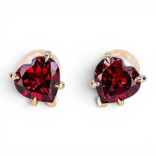 Boucles d'oreilles Boucles d'oreilles en or jaune 14 ct et grenats cœur 58 Facettes E018