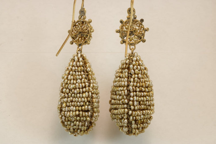 Boucles d'oreilles Boucles d'oreilles anciennes en or 14K et perles naturelles 58 Facettes 7710
