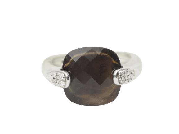 Bague 53 Bague en or blanc, quartz fumé et diamants 58 Facettes 33304