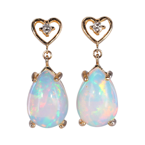 Celestial Heart - Boucles d'oreilles en or jaune, opales et diamants