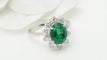 Bague 53 Bague entourage en or blanc, émeraude de Zambie et diamants 58 Facettes 32690