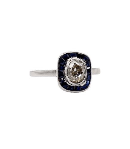 Bague 56 Bague Art déco en platine, diamant et saphirs 58 Facettes A07311