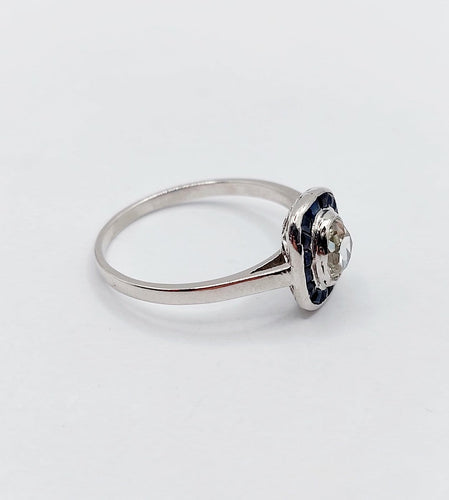 Bague 56 Bague Art déco en platine, diamant et saphirs 58 Facettes A07311