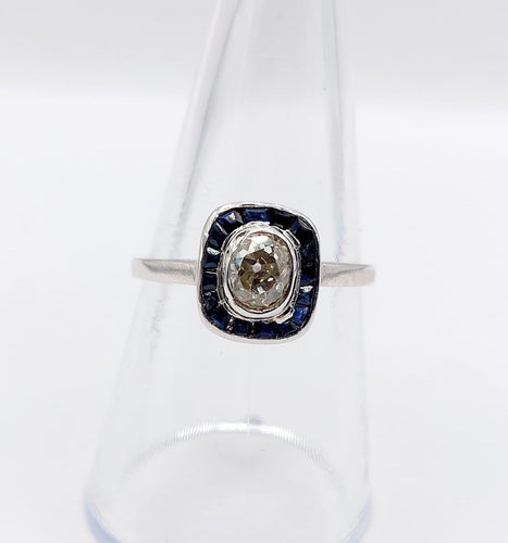 Bague 56 Bague Art déco en platine, diamant et saphirs 58 Facettes A07311