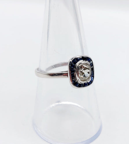 Bague 56 Bague Art déco en platine, diamant et saphirs 58 Facettes A07311