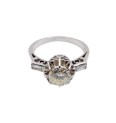 Bague 49 Bague solitaire Art déco en or blanc 18k et diamants 58 Facettes A07313