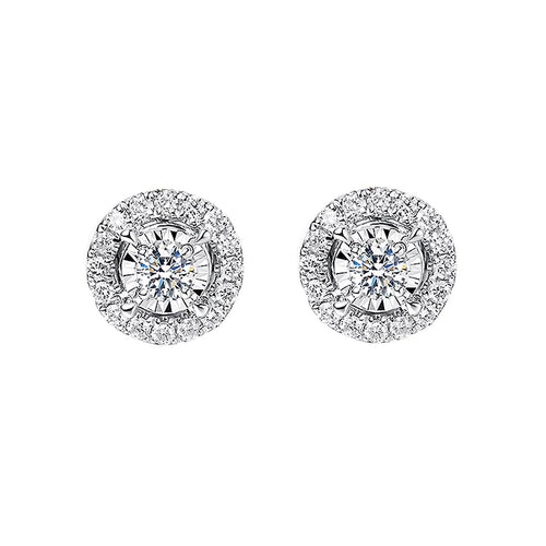 Boucles d'oreilles Embrace - Boucles d'oreilles halo en or blanc 18K, diamants 0,30 ct 58 Facettes GER1352WG