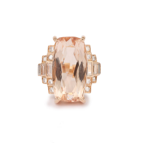 Bague 54 Bague cocktail en or rose, morganite 15 ct et diamants 58 Facettes B397