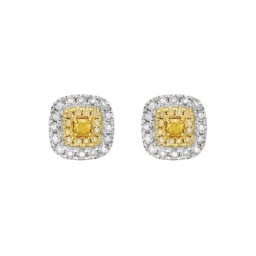 Boucles d'oreilles Boucles d'oreilles en or blanc 18K, diamants jaunes coussin et brillants 58 Facettes GER1318WG