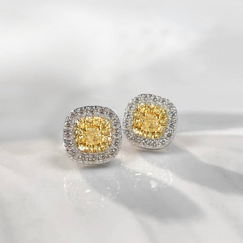 Boucles d'oreilles Boucles d'oreilles en or blanc 18K, diamants jaunes coussin et brillants 58 Facettes GER1318WG
