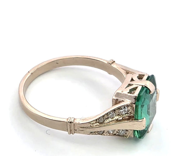 Bague 54 Bague Art déco en or blanc avec diamants et émeraude 58 Facettes 377/26 M