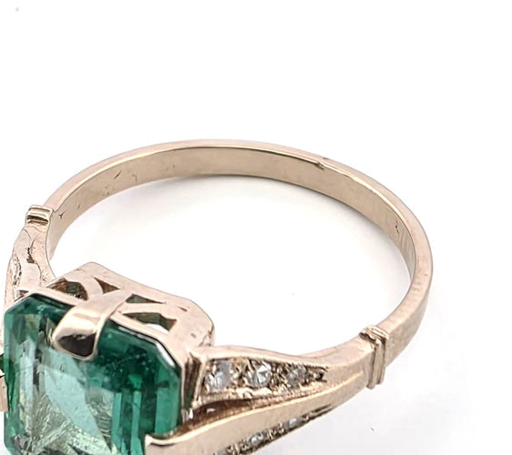 Bague 54 Bague Art déco en or blanc avec diamants et émeraude 58 Facettes 377/26 M