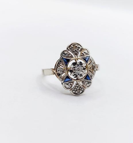 Bague 46 Bague marquise Art déco en or blanc 18K, platine, diamant et saphirs synthétiques 58 Facettes A07321