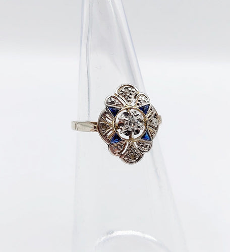 Bague 46 Bague marquise Art déco en or blanc 18K, platine, diamant et saphirs synthétiques 58 Facettes A07321