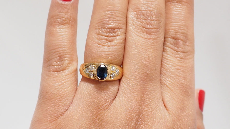 Bague 55 Bague jonc en or jaune, spinelle bleu et diamants 58 Facettes 33040