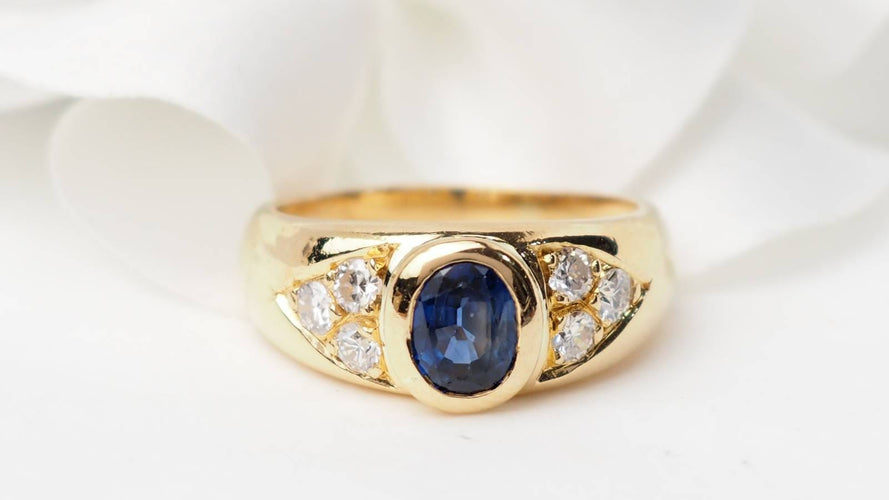 Bague 55 Bague jonc en or jaune, spinelle bleu et diamants 58 Facettes 33040