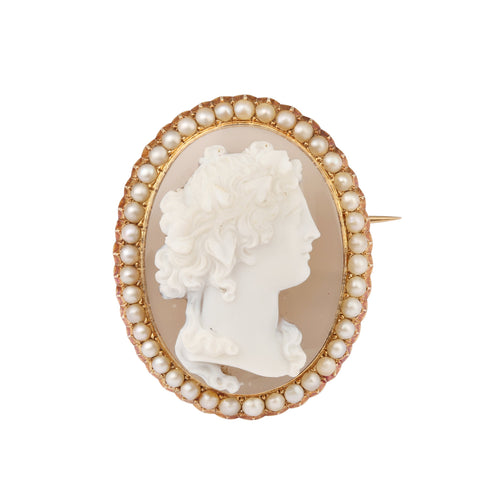 Broche Broche ancienne camée sardonyx et perles en or jaune 18 carats 58 Facettes BRO73