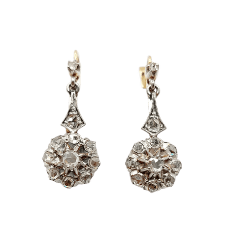 Boucles d'oreilles Dormeuses marguerite - Boucles d'oreilles en or 18k, platine et diamants 58 Facettes A07334