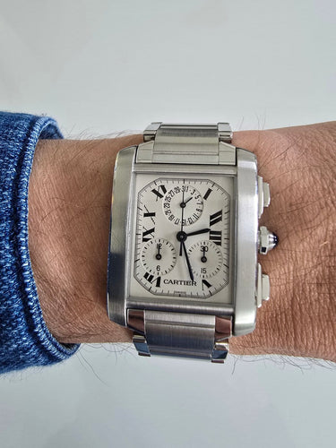 Montre Cartier Tank Française - Montre Chronoflex chronographe XL en acier 58 Facettes 1