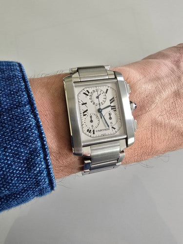 Montre Cartier Tank Française - Montre Chronoflex chronographe XL en acier 58 Facettes 1