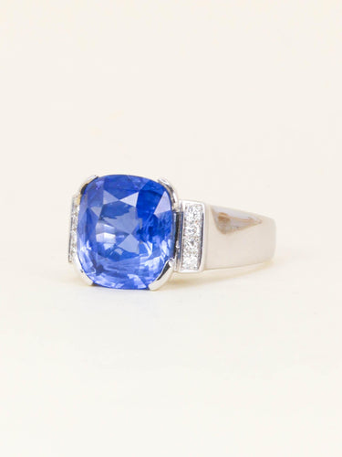 Bague 58.5 Bague cocktail en or blanc, saphir Ceylan et diamants 58 Facettes 1203.1