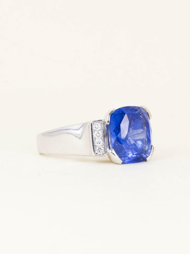 Bague 58.5 Bague cocktail en or blanc, saphir Ceylan et diamants 58 Facettes 1203.1