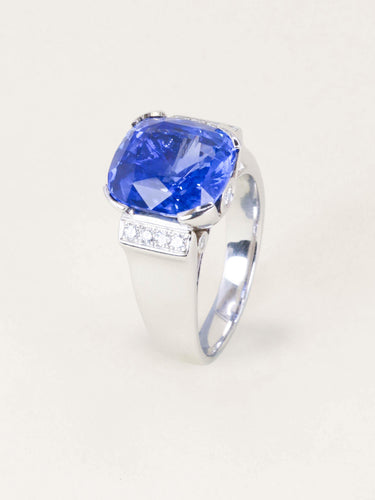 Bague 58.5 Bague cocktail en or blanc, saphir Ceylan et diamants 58 Facettes 1203.1