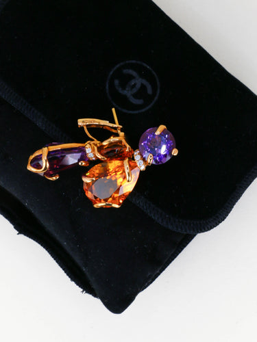 Boucles d'oreilles Chanel Vénitien - Boucles d'oreilles en or jaune, améthystes, citrines et diamants 58 Facettes 1265.4