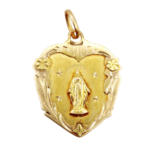 Pendentif Médaille religieuse Art nouveau Vierge Marie en or rose 18k 58 Facettes A07295