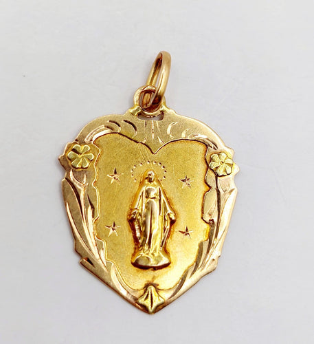 Pendentif Médaille religieuse Art nouveau Vierge Marie en or rose 18k 58 Facettes A07295