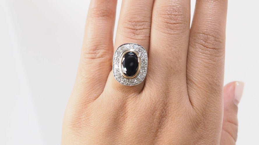 Bague 53.5 Bague pompadour en or bicolore 18 kt, saphir et diamants 58 Facettes